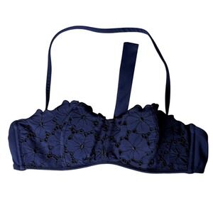 ID Sarrieri Navy Blue Embroidered Ruffle Bandeau Bikini Top